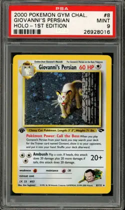 Pokemon PSA 9 Mint 1st Edition Gym Challenge Holo Giovanni's Persian 8/132 - Image 1