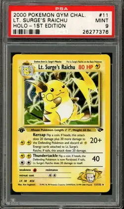Pokemon PSA 9 Mint 1st Edition Gym Challenge Holo Lt. Surge's Raichu 11/132 - Image 1