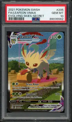 Pokemon PSA 10 Gem Mint Evolving Skies Alt Art Leafeon VMAX 205/203 - Image 1