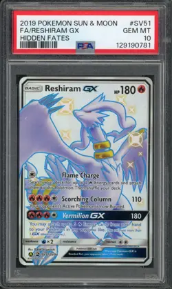 Pokemon PSA 10 Gem Mint Hidden Fates: Shiny Vault Full Art Reshiram GX SV51/SV94 - Image 1