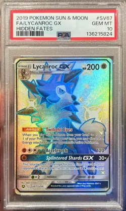 2019 Pokemon Sun & Moon Hidden Fates FA Lycanroc GX Shiny Vault SV67 PSA 10 Gem - Image 1