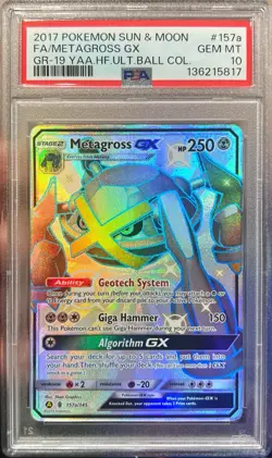 2019 Pokemon Sun & Moon Hidden Fates FA Metagross GX Shiny 157a/145 PSA 10 Gem - Image 1