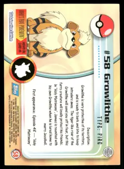 Pokemon Cards Growlithe #58 Topps Trading Cards Series 1 NM *2 - Image 2