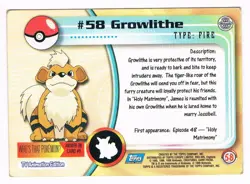 Pokemon Topps TV ANIMATION EDITION blue logo foil GROWLITHE (58) - Image 2