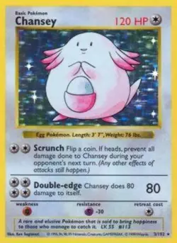 1x Chansey - 3/102 - Holo Rare - Shadowless Edition Heavily Played Pokemon G1 - - Image 1