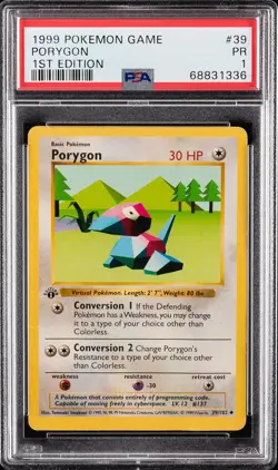 1999 POKEMON BASE SET 1ST EDITION #39 PORYGON PSA 1 - Image 1