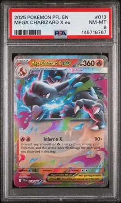 2025 Pokemon Pfl En-Phantasmal Flames #013 Mega Charizard X Ex PSA 8 - Image 1