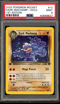 2000 Pokemon Rocket 1st Edition Dark Machamp Holo #10 PSA 9 Mint - Image 1