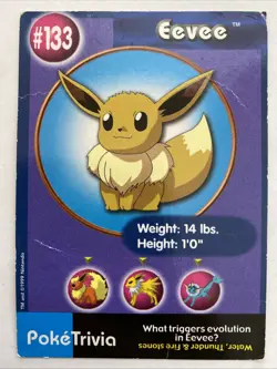 1999 Pokemon Burger King Poketrivia Eevee #133 HP Promo VINTAGE - Image 1