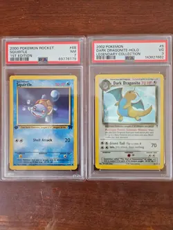 2000 Pokemon 1st edition Squirtle psa 7, Legendary Collection Dark Dragonite - Image 1