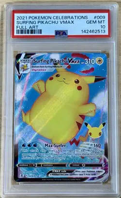 Pokemon Celebrations 009 Surfing Pikachu VMAX PSA 10 Gem Mint Holo Rare Card FA - Image 1