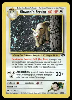 2* Pokemon Cards Giovanni's Persian 8/132 Unlimited Holofoil Gym Challenge Holo - Image 1