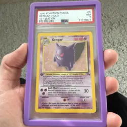 1999 POKEMON FOSSIL 1ST EDITION #5 GENGAR-HOLO PSA 7 plus Guard - Image 1