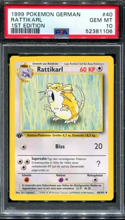 PSA 10 Pokemon German Deutsch 1st Edition Base Rattikarl Raticate #40 - Image 1