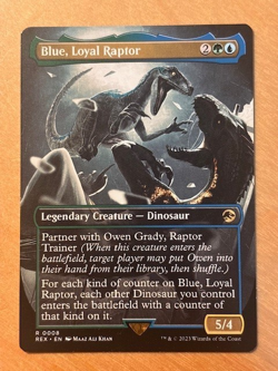 MTG Magic Gathering Blue Loyal Raptor Borderless Universes Beyond Jurassic World - Image 1