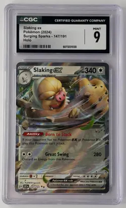 CGC 9 Mint Pokemon Slaking ex Holo #147 Surging Sparks 2024 - Image 1