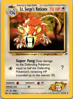 Pokemon TCG Lt Surges Raticate 51/132 Gym Heroes LP - Image 1