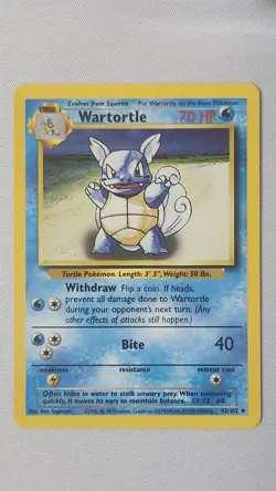 Wartortle 42/102 Pokemon Card TCG Base Set Unlimited Non Holo MP - Image 1