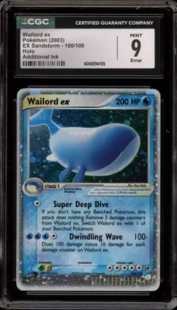 Pokemon Wailord ex EX Sandstorm Holo Ultra Rare #100 ADDITIONAL INK CGC 9 Mint - Image 1