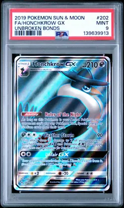 2019 POKEMON SUN & MOON UNBROKEN BONDS #202 FULL ART/HONCHKROW GX PSA 9 - Image 1