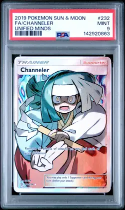 2019 POKEMON SUN & MOON UNIFIED MINDS #232 FULL ART/CHANNELER PSA 9 - Image 1