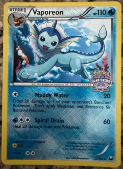 Vaporeon 25/108 Pokemon Dark Explorers Holo Rare State Championships Promo Stamp - Image 1