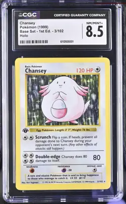 1st Edition Chansey Shadowless Base Set Graded Pokemon Card CGC 8.5 - Image 1