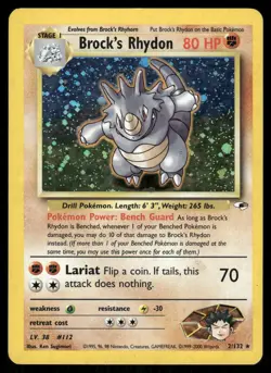 2* Pokemon Cards Brock's Rhydon 2/132 Unlimited Holofoil Gym Heroes Holo Rare - Image 1