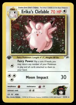 2* Pokemon Cards Erika's Clefable 3/132 1st Edition Holofoil Gym Heroes Holo - Image 1