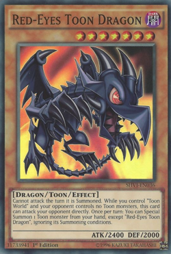 YUGIOH RED-EYES TOON DRAGON SUPER RARE SHVI-EN036 NEAR MINT - Image 1