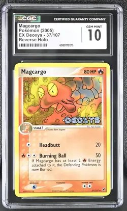 CGC 10 GEM MINT Magcargo 2005 EX Deoxys 37/107 Reverse Holo Stamped Pokemon Card - Image 1
