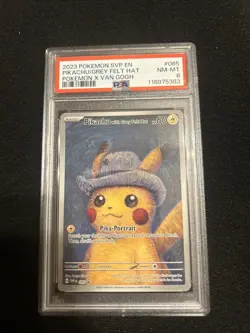 Pokemon Pikachu TCG Scarlet & Violet Promo Card with Grey Felt Hat SVP-085 PSA 8 - Image 1