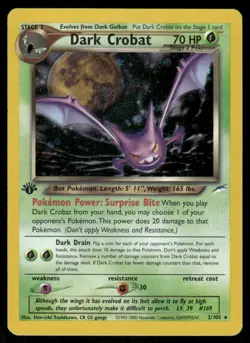 2* Pokemon Cards Dark Crobat 2/105 1st Edition Holofoil Neo Destiny Holo Rare - Image 1