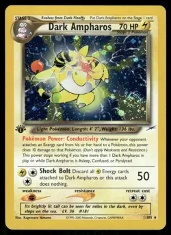 2* Pokemon Cards Dark Ampharos 1/105 1st Edition Holofoil Neo Destiny Holo Rare - Image 1