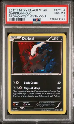 2017 POKEMON XY BLACK STAR PROMO VOLCANION MYTHICAL COLL DARKRAI-HOLO PSA 8 - Image 1