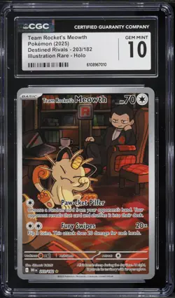 2025 Pokemon Destined Rivals Team Rocket's Meowth #203 CGC 10 - Image 1