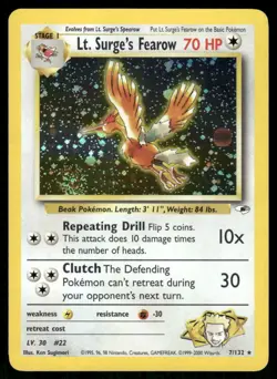 2* Pokemon Cards Lt. Surge's Fearow 7/132 Unlimited Holofoil Gym Heroes Holo - Image 1