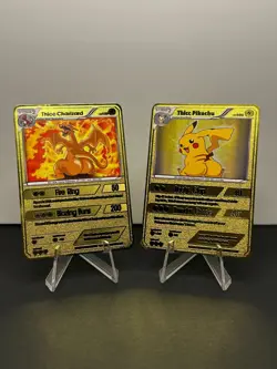 Thicc Charizard & Thicc Pikachu Collectible Gold Metal Cards For Display Only - Image 1