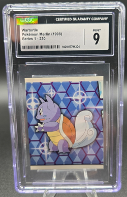 1998 Pokemon Merlin Wartortle #230 Series 1 Sticker Card CGC 9 Mint - Image 1