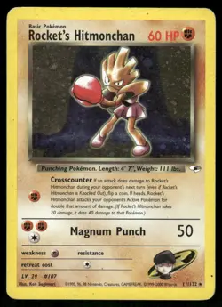2* Pokemon Cards Rocket's Hitmonchan 11/132 Unlimited Holofoil Gym Heroes Holo - Image 1