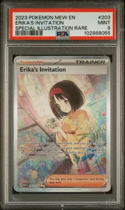 2023 POKEMON MEW EN-151 SPECIAL ILLUSTRATION RARE #203 ERIKA'S INVITATION PSA 9 - Image 1