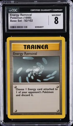 1999 POKEMON BASE SET #92/102 ENERGY REMOVAL CGC 8 - Image 1
