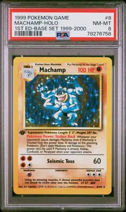 PSA 8 Machamp 8/102 Base Set Holo Pokemon Card WOTC 1999-2000 4th Print - Mint - Image 1