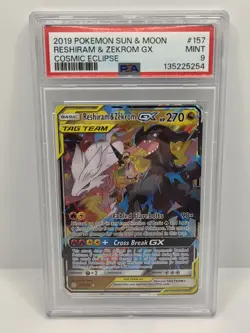 2019 Pokemon Tcg Sun & Moon Cosmic Eclipse Reshiram & Zekrom GX 157/236 PSA 9 - Image 1