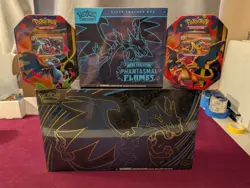 Pokemon TCG Mega Charizard X EX UPC, Phantasmal Flames ETB, Mega Charizard Tins - Image 1