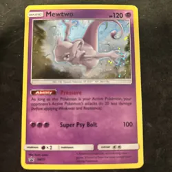 Pokemon TCG Mewtwo Sun & Moon Ultra Rare Cosmos Holo Black Star Promo SM77 NM - Image 1