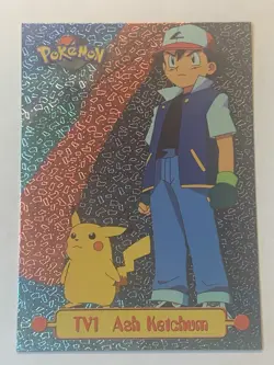 1999 Topps Pokemon #TV1 Ash Ketchum & Pikachu Foil (Dots & Rectangles 3rd Print) - Image 1