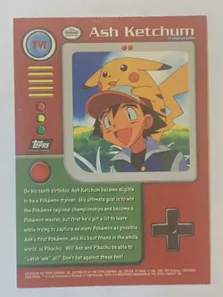 1999 Topps Pokemon #TV1 Ash Ketchum & Pikachu Foil (Dots & Rectangles 3rd Print) - Image 2