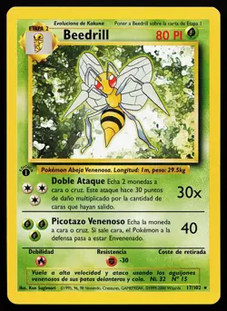Beedrill 17/102 Rare 1st Edition SPANISH Base Set Pokemon Card - Image 1