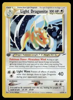 2* Pokemon Cards Light Dragonite 14/105 1st Edition Holofoil Neo Destiny Holo - Image 1